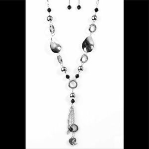 Black and silver necklace with matching earrings